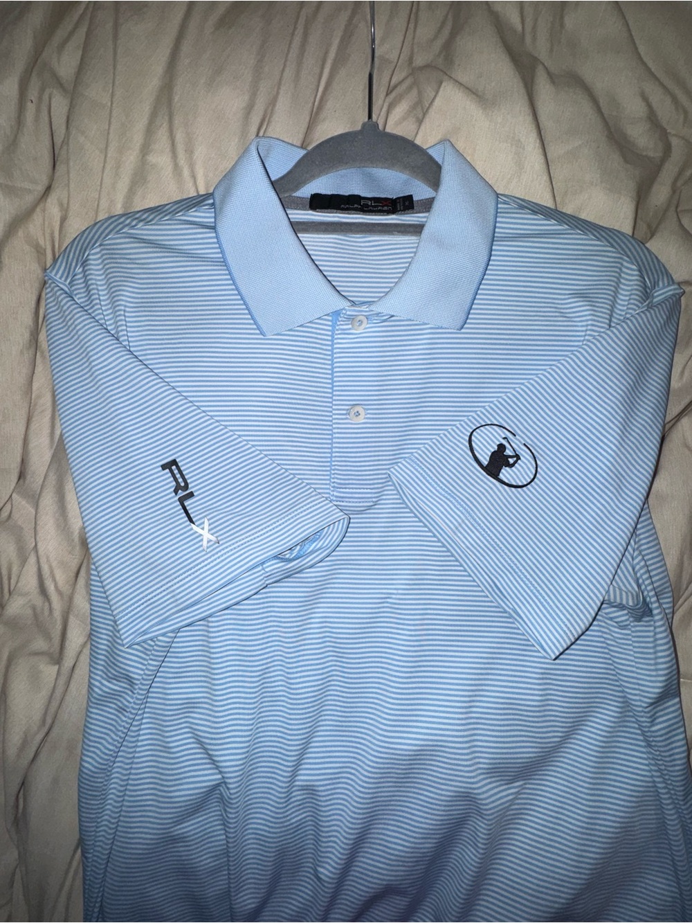 RLX Ralph Lauren Light Blue & White Striped Golf Polo